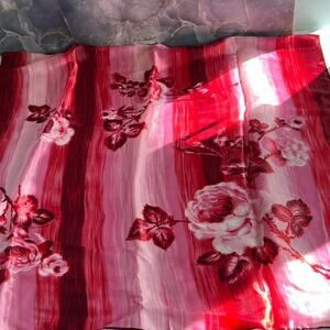 Square Scarf 29.5 x 28" Pink/Red Ombre Striped Floral 100% Rayon Japan